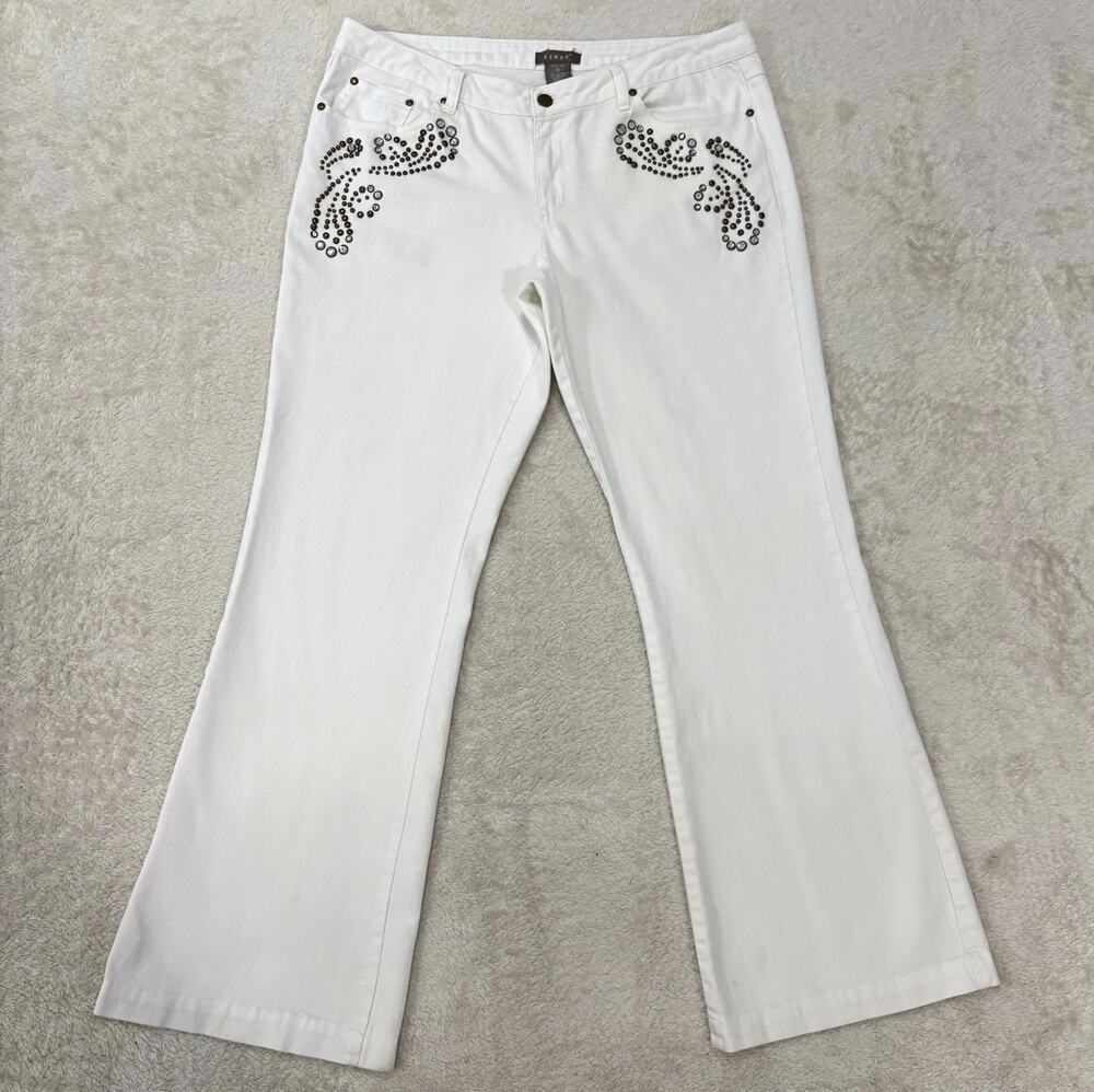 KENAR White Rhinestone Studded Flare Jeans Y2K Bling Cowgirl Size 14